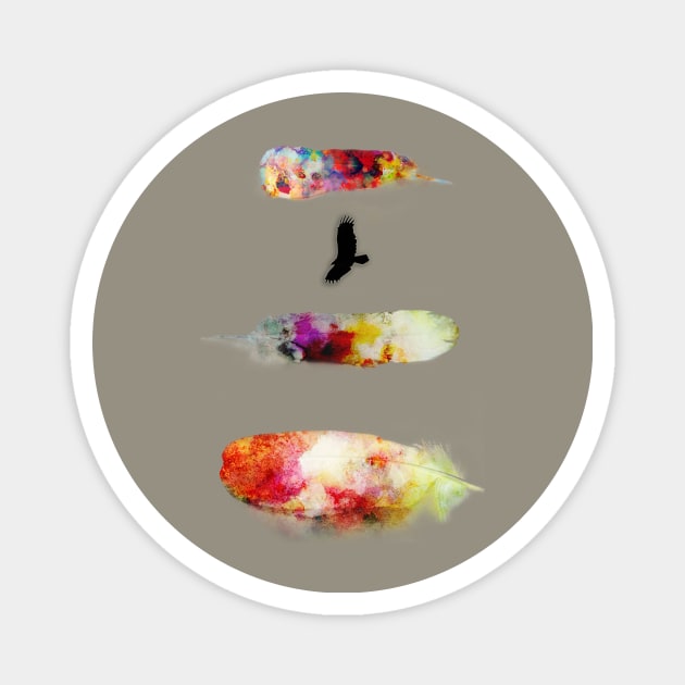 Three Water Colour Feathers and a Bird Magnet by DyrkWyst